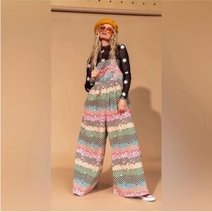 Dressed in Lala Big Feelings Geo Print Oversize Denim Overalls